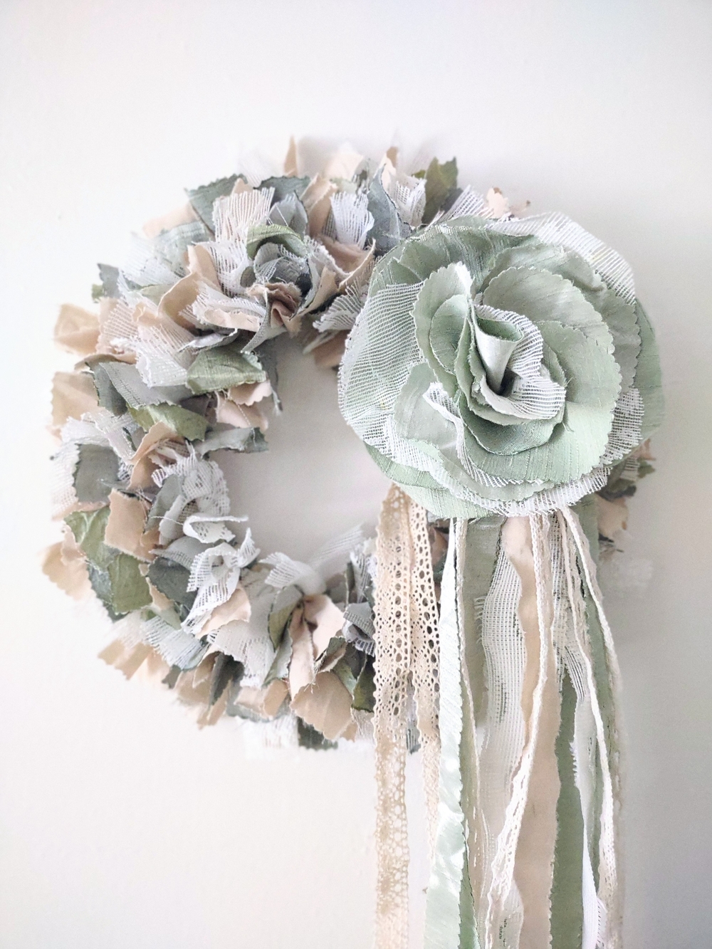 Boho Farmhouse Shabby Chic Rustic Fabric Wreath